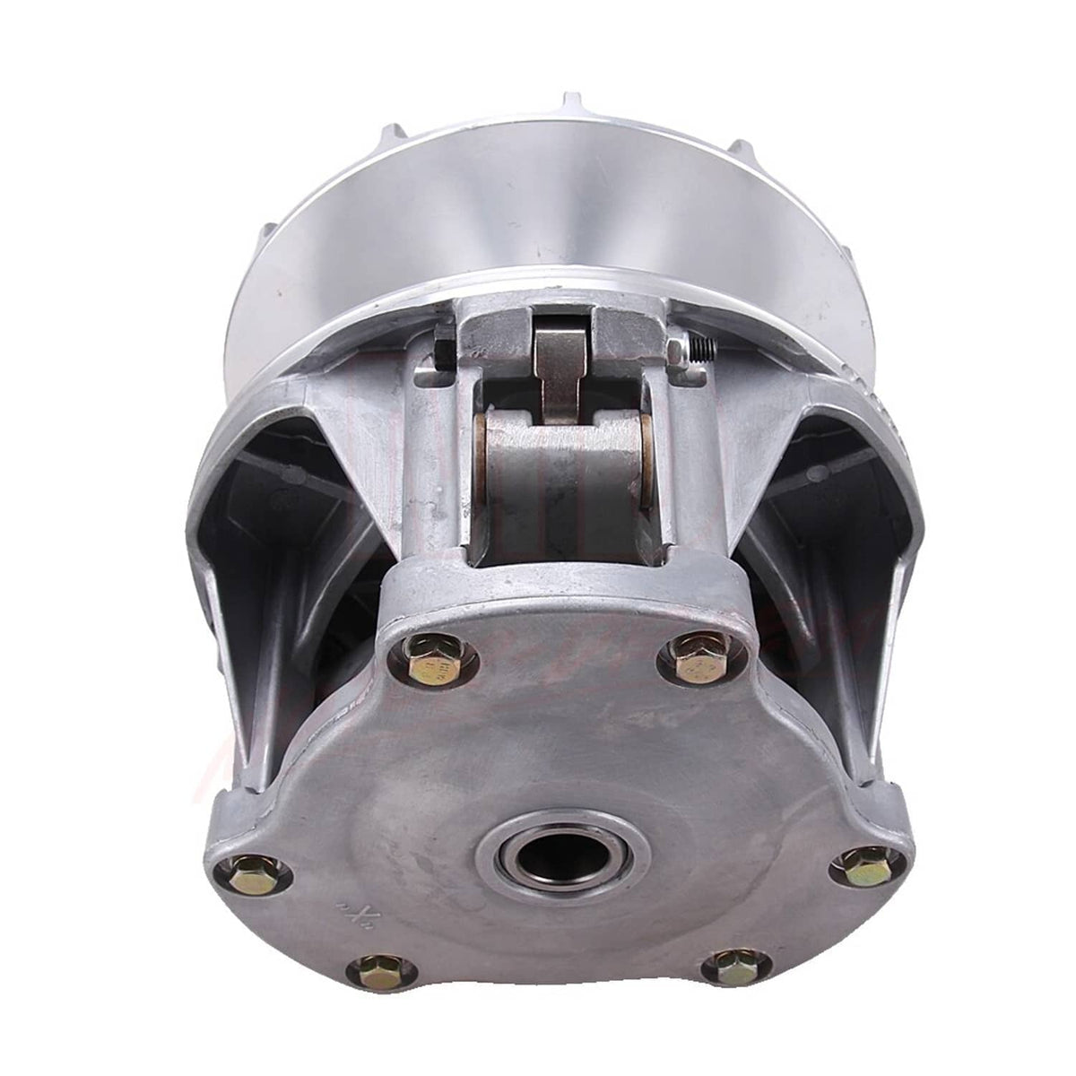 Primary clutch assembly showing underside housing, fasteners, and black internal components