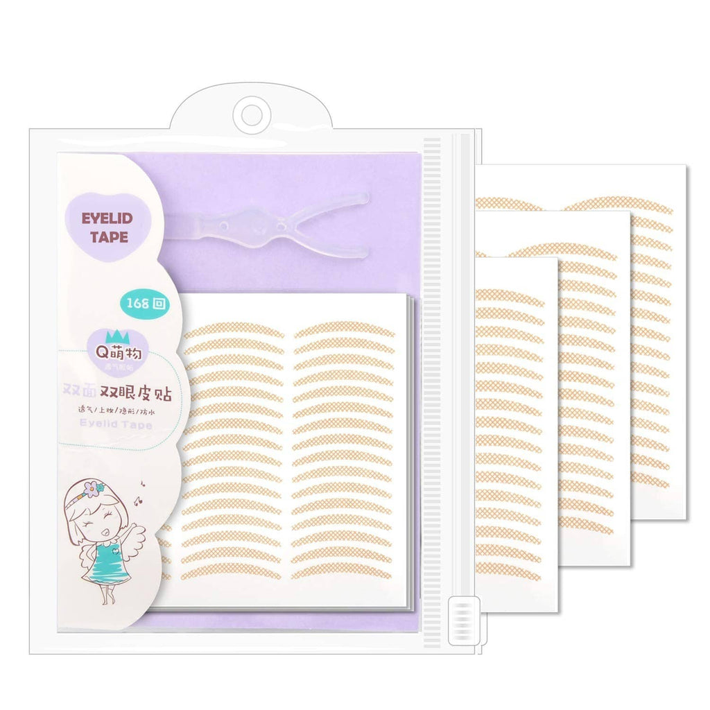 Invisible single-side eyelid tape sticker kit with 168 gold strips in purple package