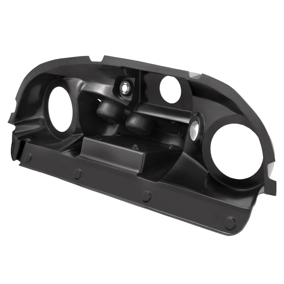 Golf cart dashboard cover underside, carbon-fiber style black with mounting and wiring openings