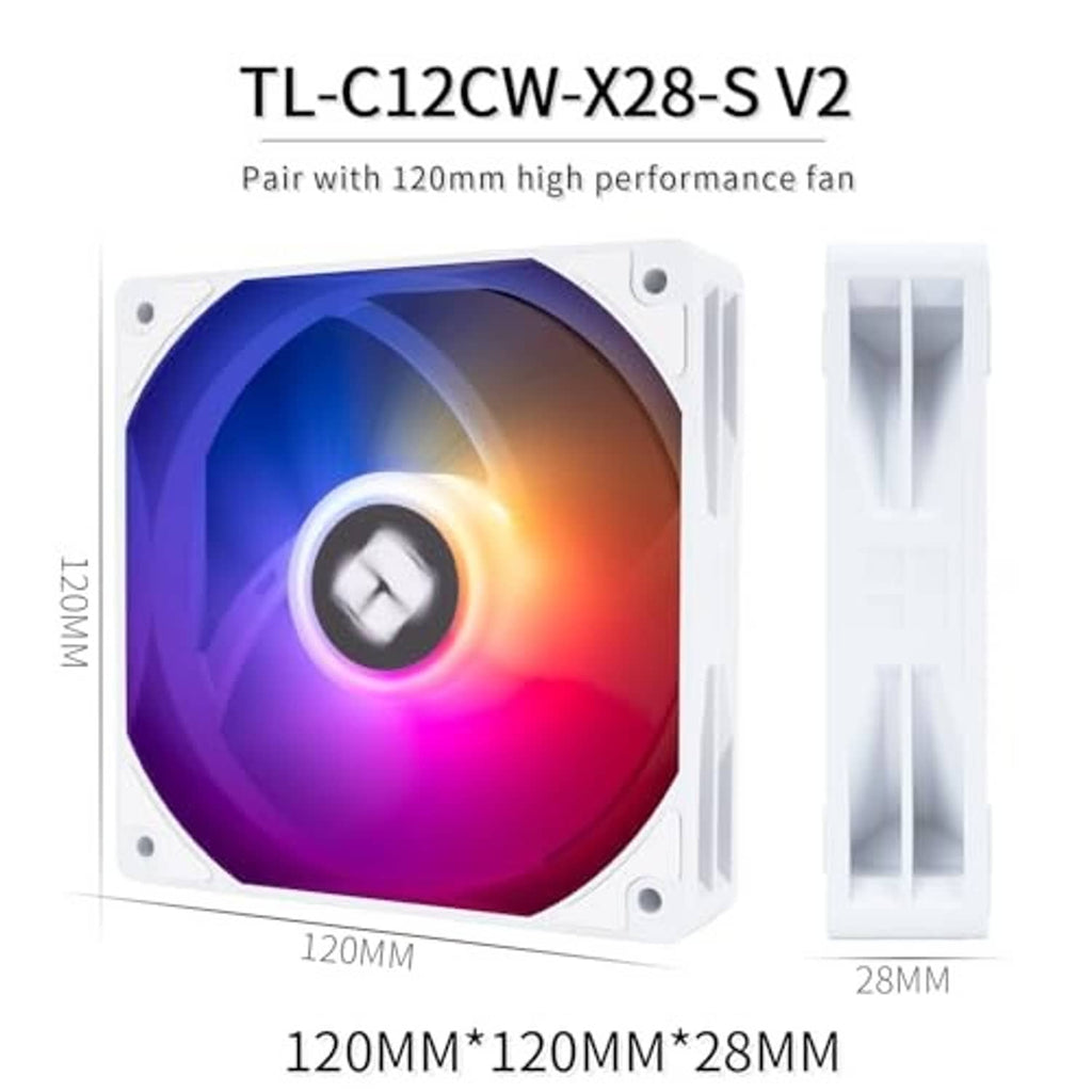 White dual-tower CPU cooler with front ARGB fan in a square frame