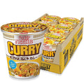 Instant curry cup noodle pack, 6 cups in yellow cardboard tray
