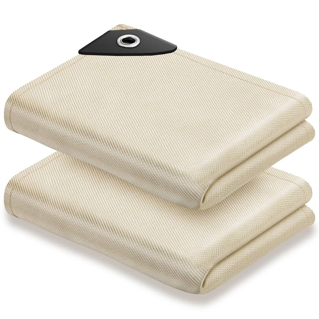 Golden folded fire-resistant welding blanket with single corner grommet
