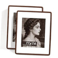 Set of 2 walnut wood picture frames, 11x14 size, front view with photo inserts