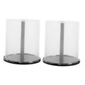 Clear CD/DVD spindle storage case with central hub and dark base ring (empty)