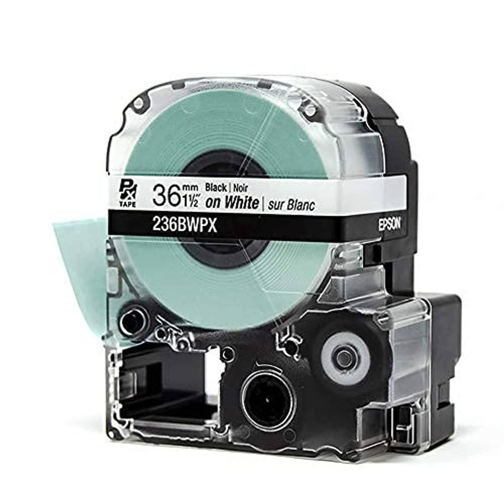 Label tape cartridge with tape roll, black on white label tape, 36.5mm