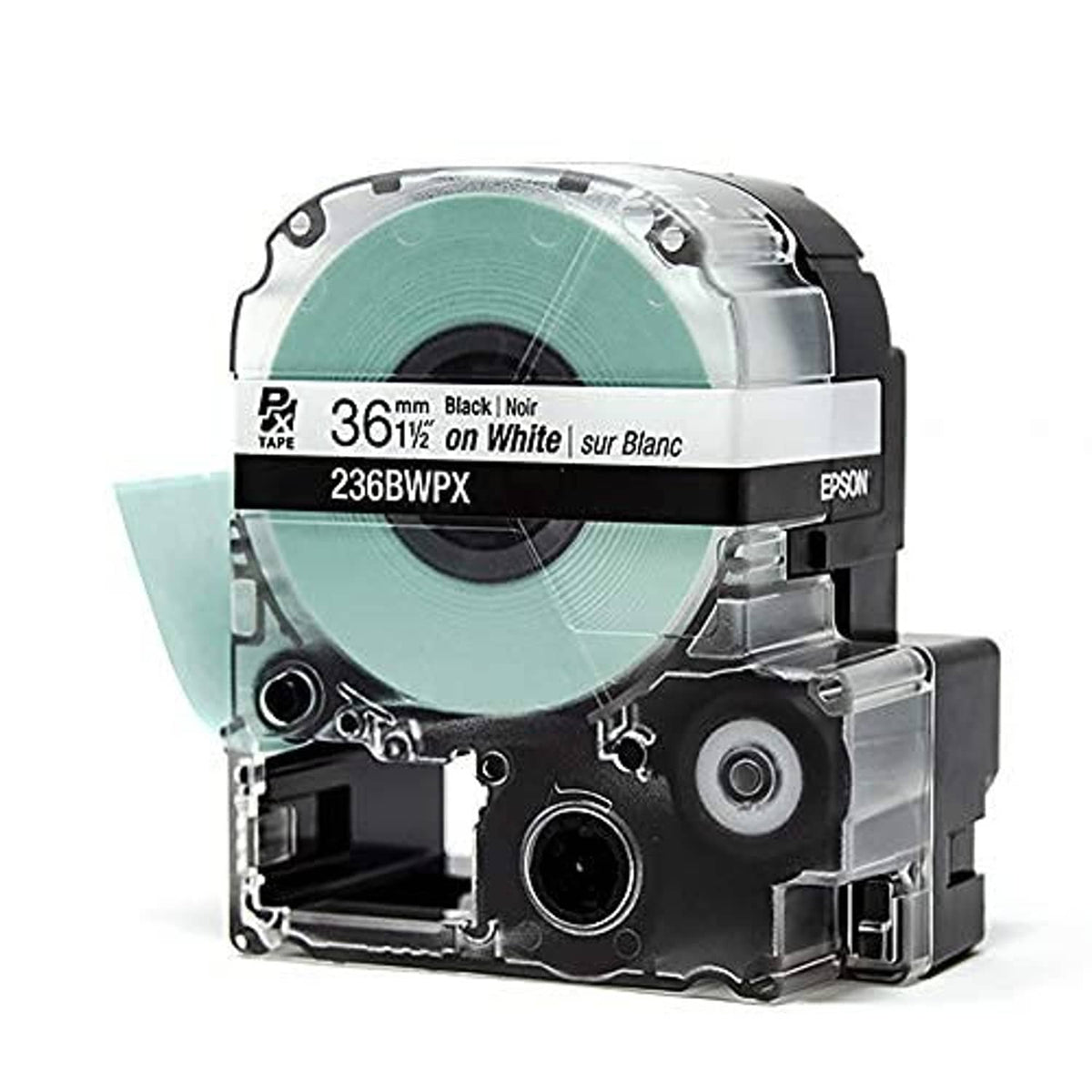 Label tape cartridge with tape roll, black on white label tape, 36.5mm