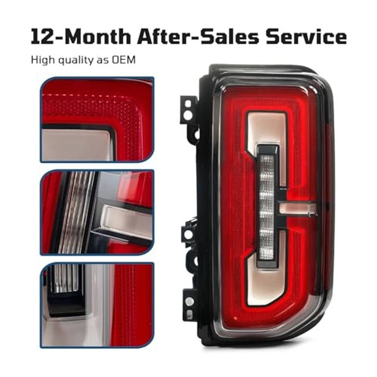Red LED tail light lens with vertical white reflector strip and black housing