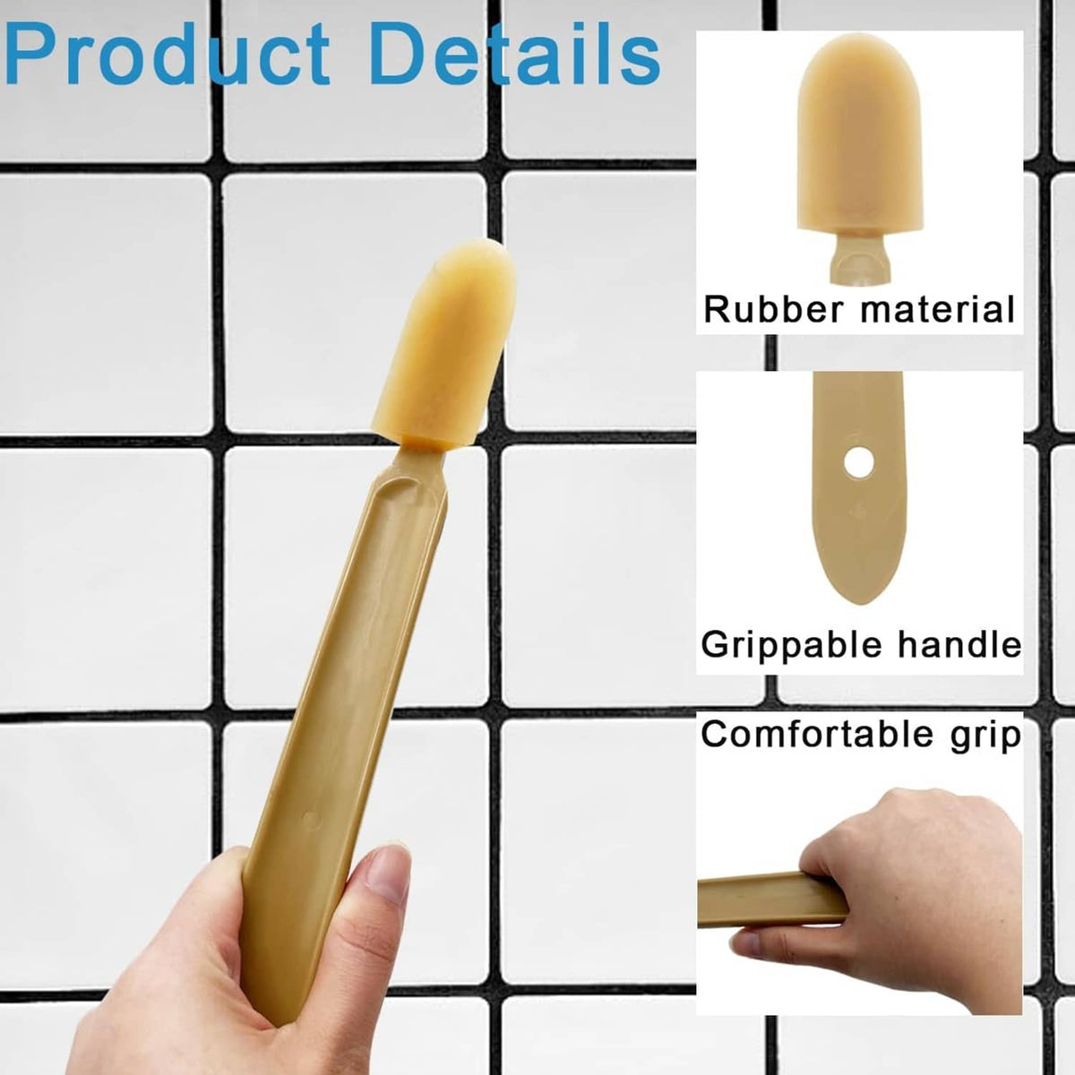 Rubber caulking spatula with grippable handle and silicone rubber edge