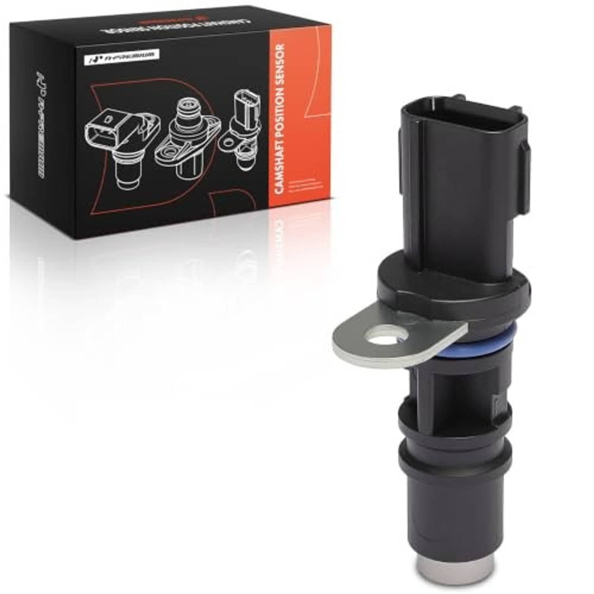 Camshaft position sensor with mounting tab, blue sealing ring, black plastic housing