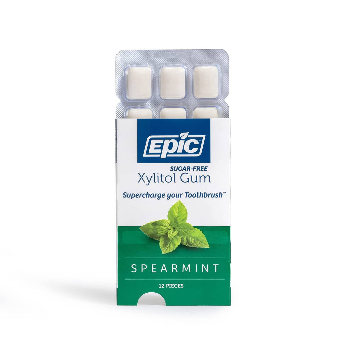 Spearmint xylitol sugar-free gum blister pack with 12 pieces