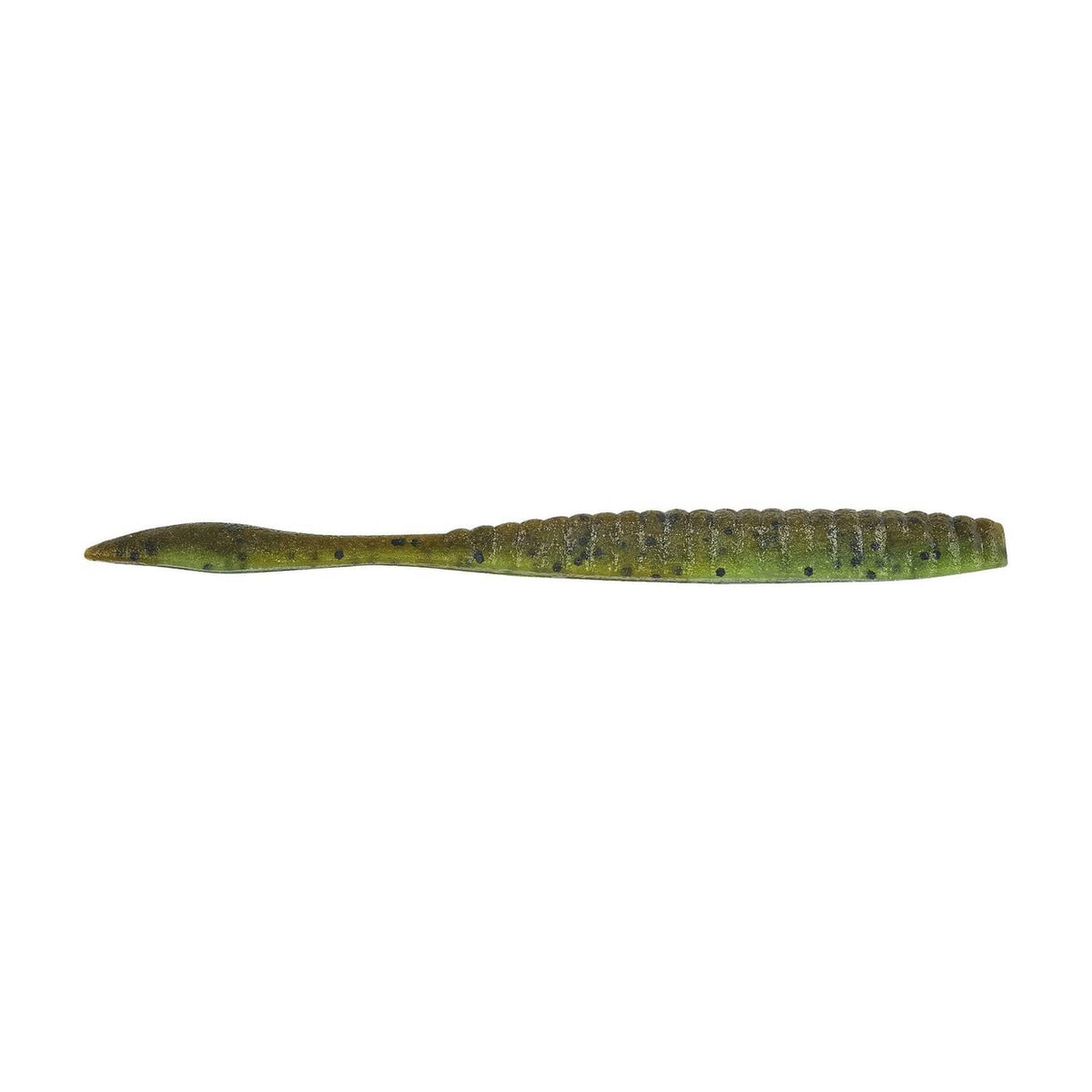 Green pumpkin watermelon soft plastic fishing worm with speckled pattern