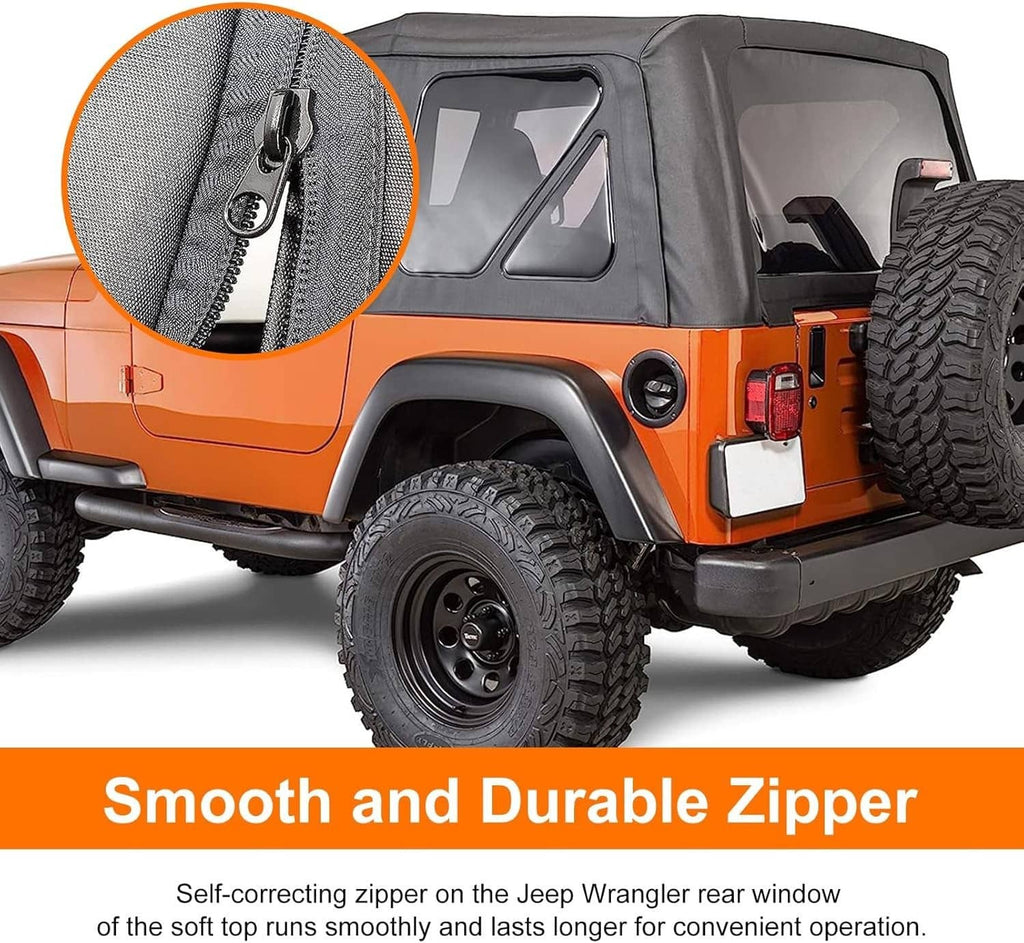 Jeep Wrangler TJ soft top upper section with rear side window and dark gray fabric