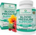 Blood pressure support supplement bottle with hawthorn and hibiscus, plus product box