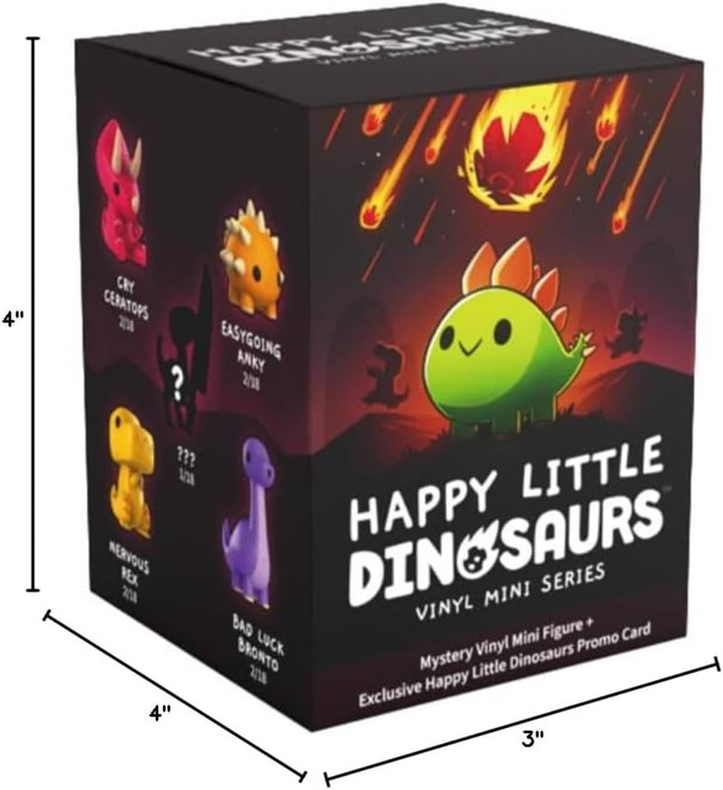 Black vinyl mini figure mystery box, green dinosaur face with flames graphic on front