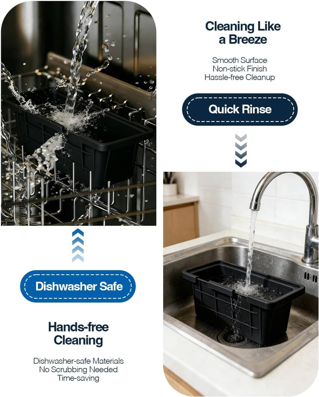 Black silicone drip pan liner with quick-rinse and dishwasher-safe design