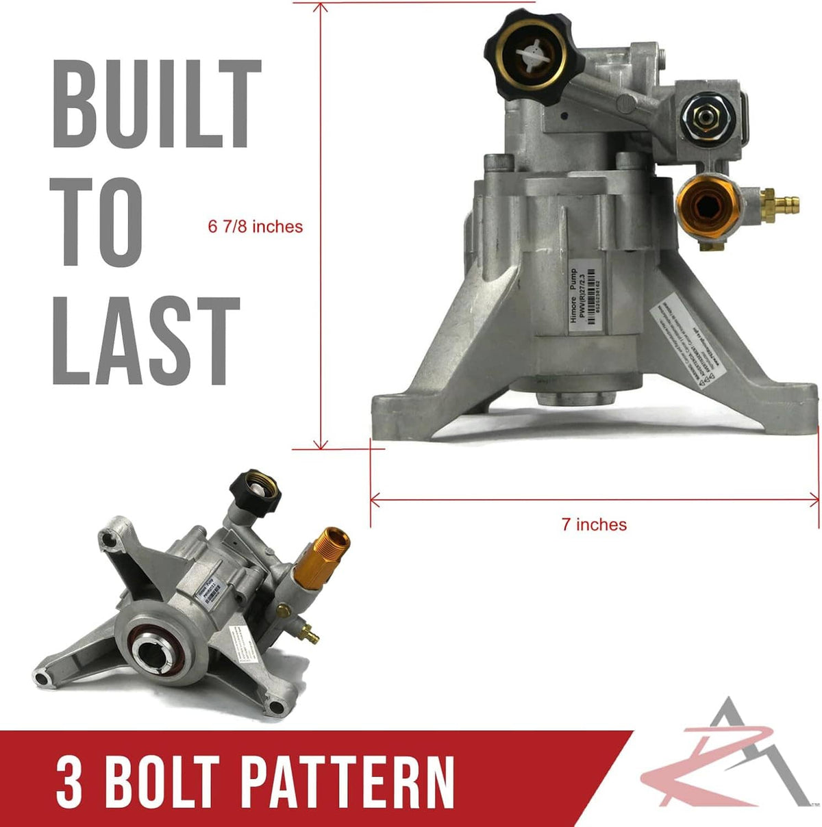 Pressure washer pump with 3-bolt pattern and reinforced base stand