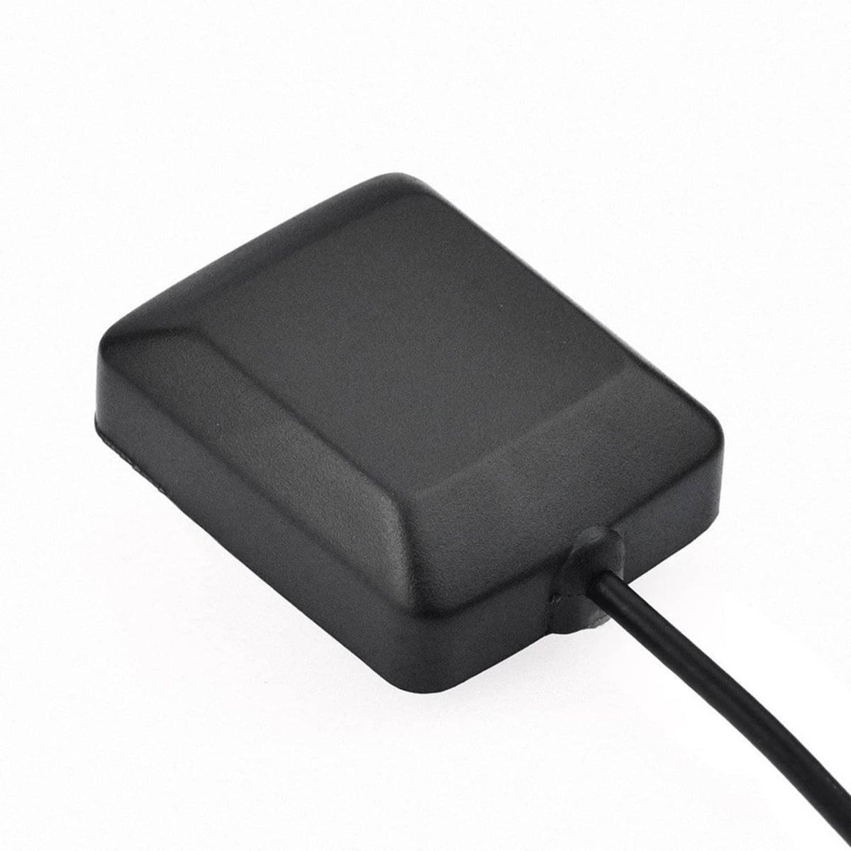 Black antenna puck with attached black cable lead
