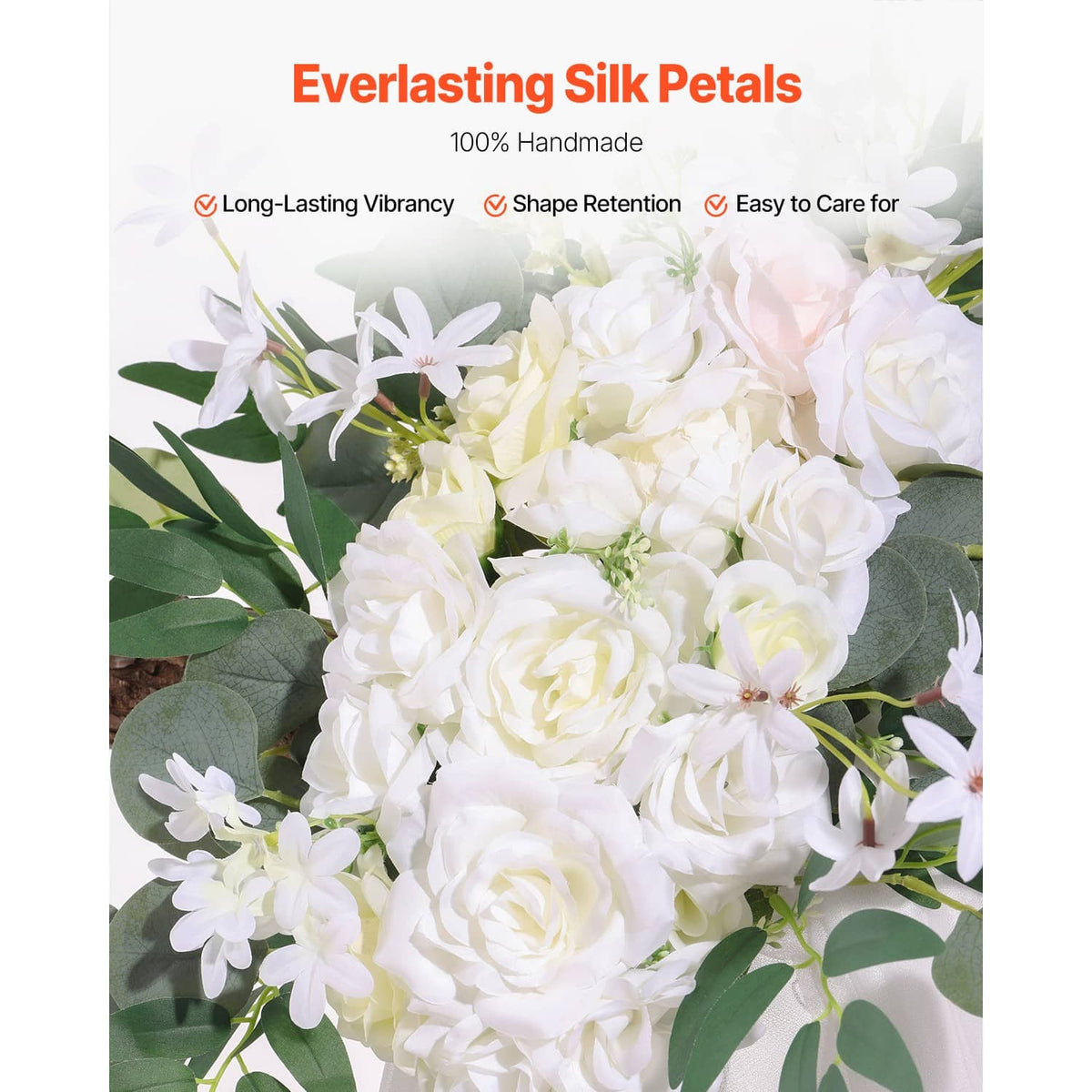 Artificial silk-look flower bouquet with white blooms and green leaves