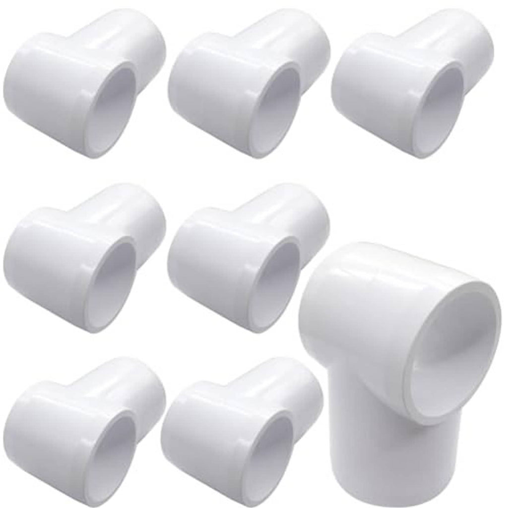 Set of white 3/4 in PVC slip tee fittings, three-way connectors