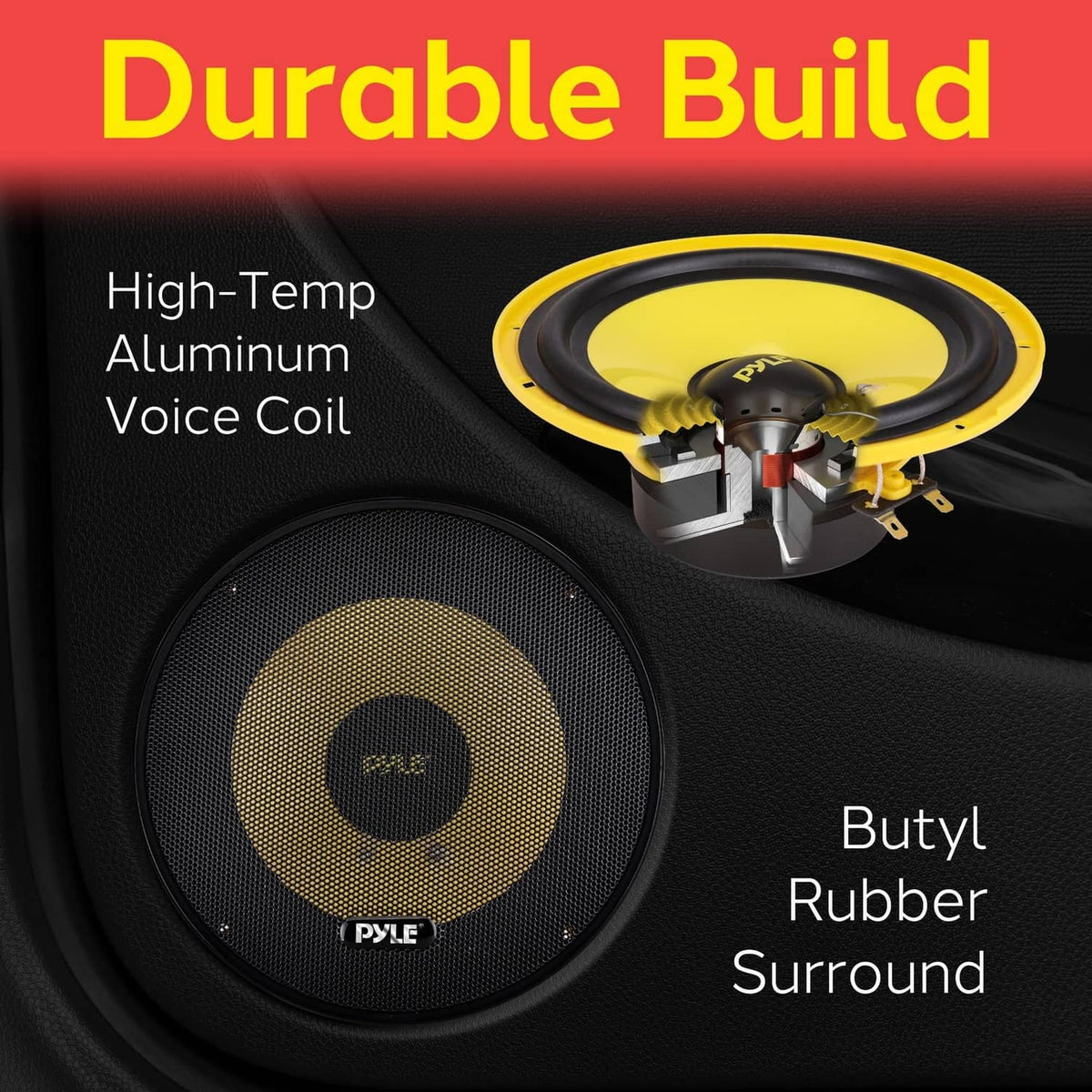 6.5-inch speaker drivers with aluminum voice coil and butyl rubber surround detail