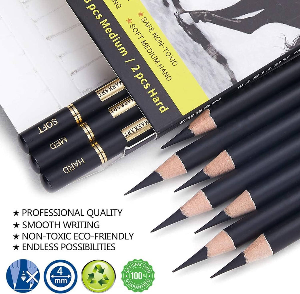 Charcoal drawing pencils bundle, black barrels with tan tips and gold bands