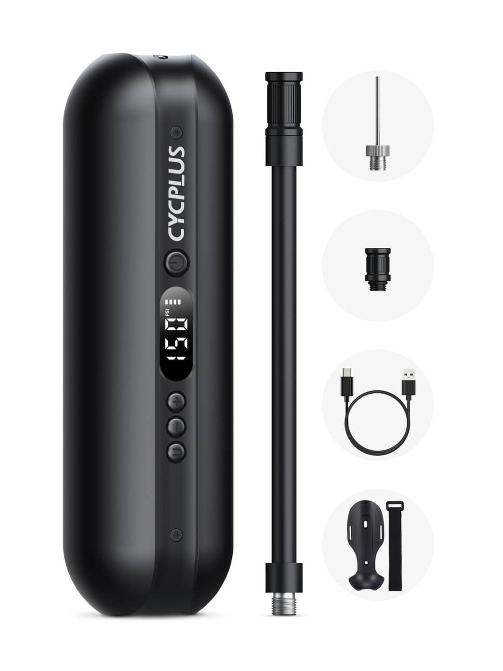 Black Cycplus portable electric air compressor pump with built-in control panel