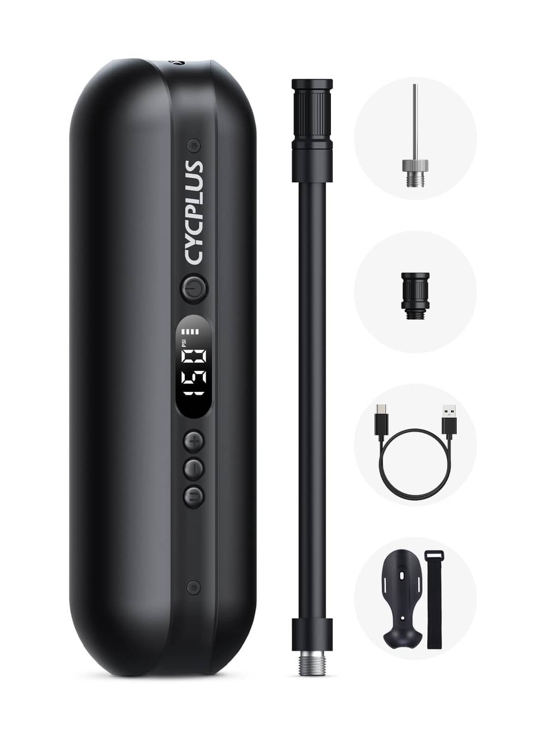 Black Cycplus portable electric air compressor pump with built-in control panel