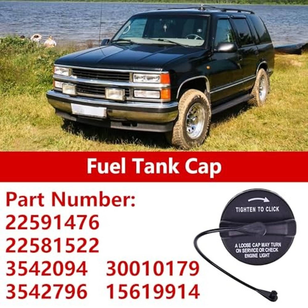 Fuel tank gas cap near vehicle fuel filler opening with close-up inset