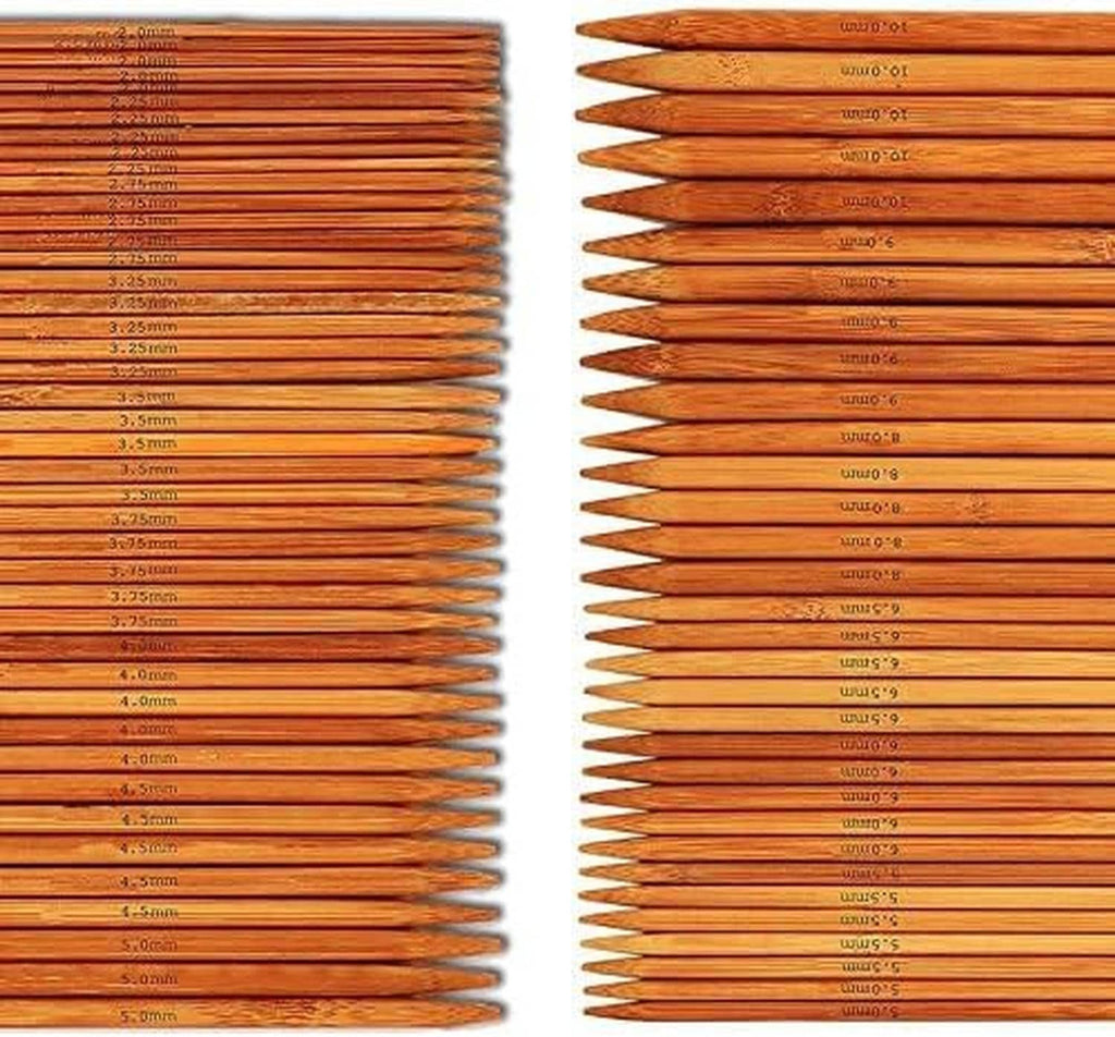 Bamboo double-pointed knitting needles with printed size numbers, close-up