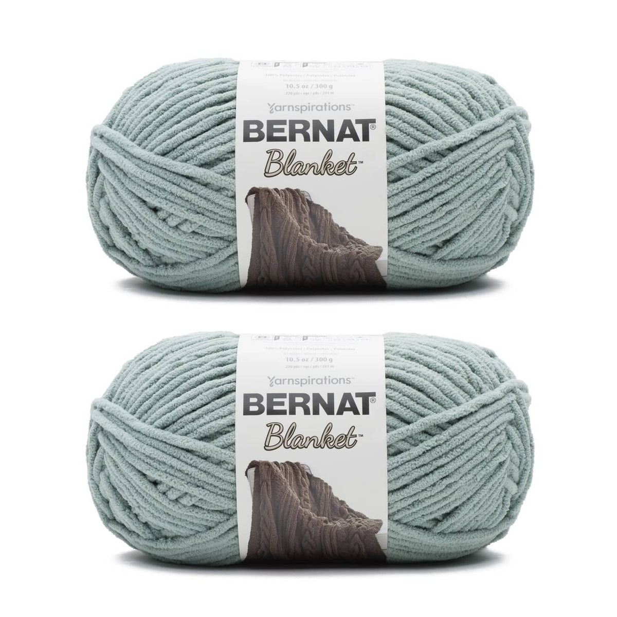 Bernat Blanket super bulky chenille yarn, light misty green, 2-pack skeins
