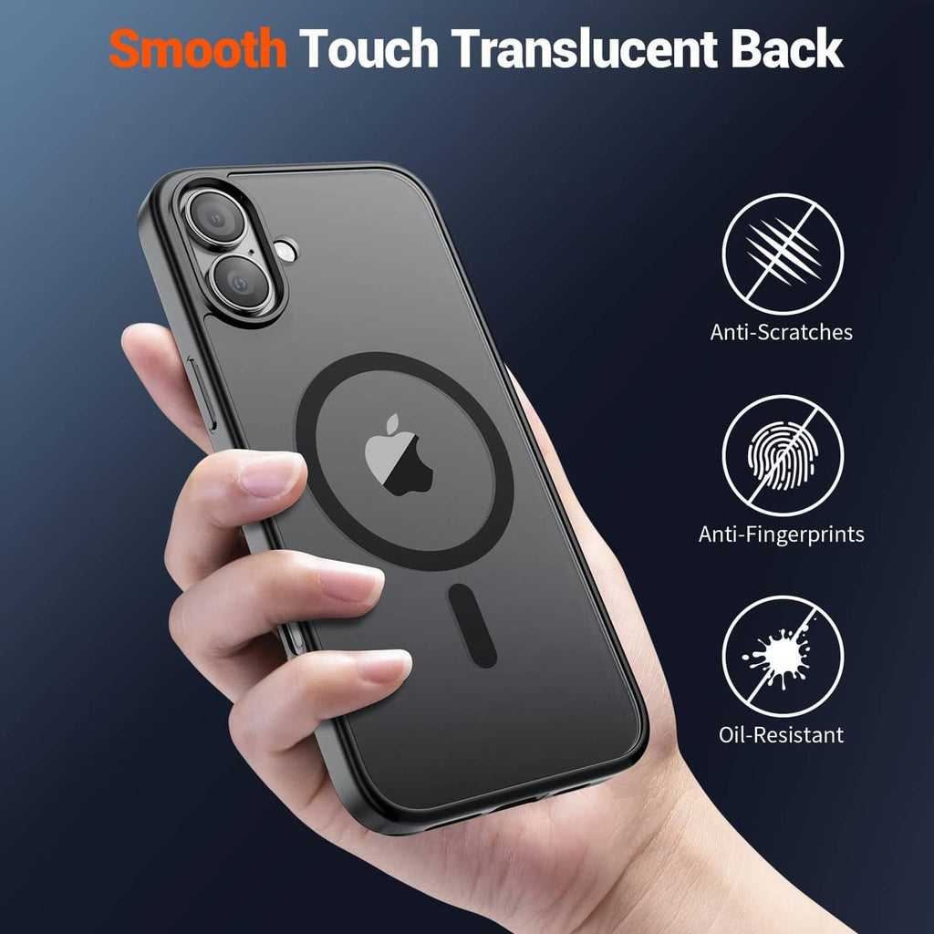 Black translucent-back iPhone case with magnetic ring and fingerprint-friendly finish