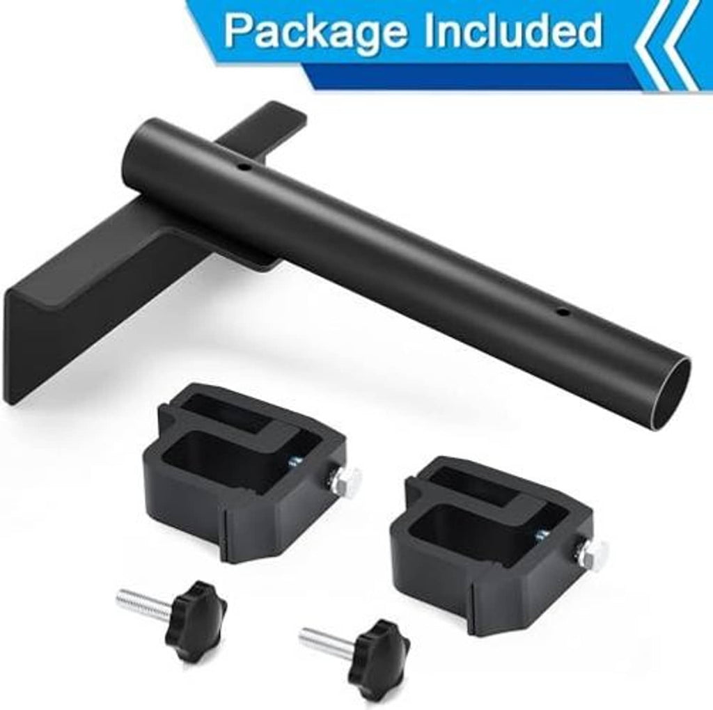 Flag pole mount kit parts: black clamp bases and pole-mount bar with bolts