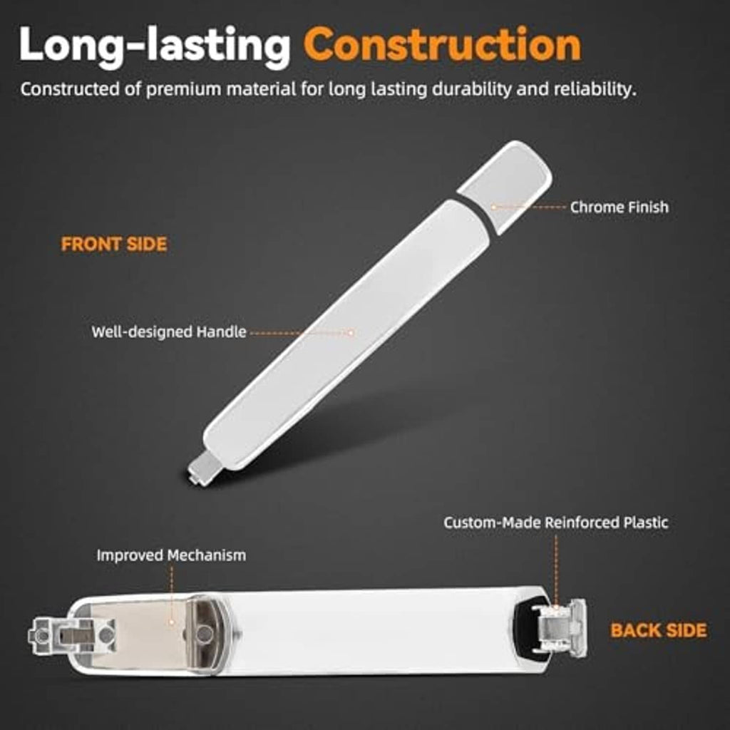 Exterior door handle with chrome finish, reinforced ABS body and grip shape