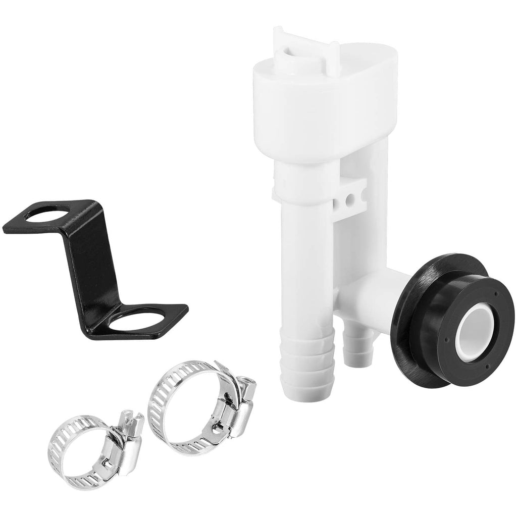 Toilet vacuum breaker kit with diverter valve: white assembly, black seal disc, bracket, clamps