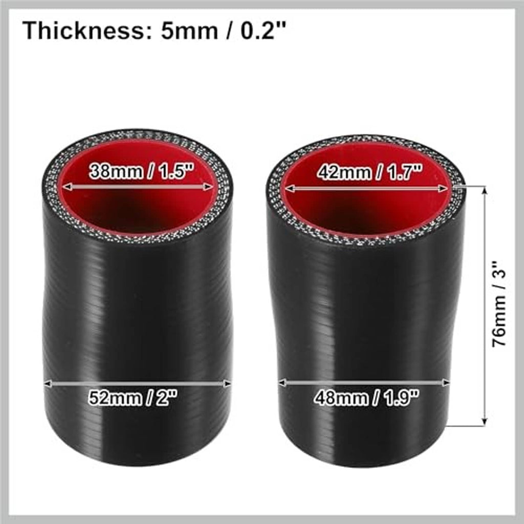Straight silicone hose coupler, black exterior with red inner lining (two views)