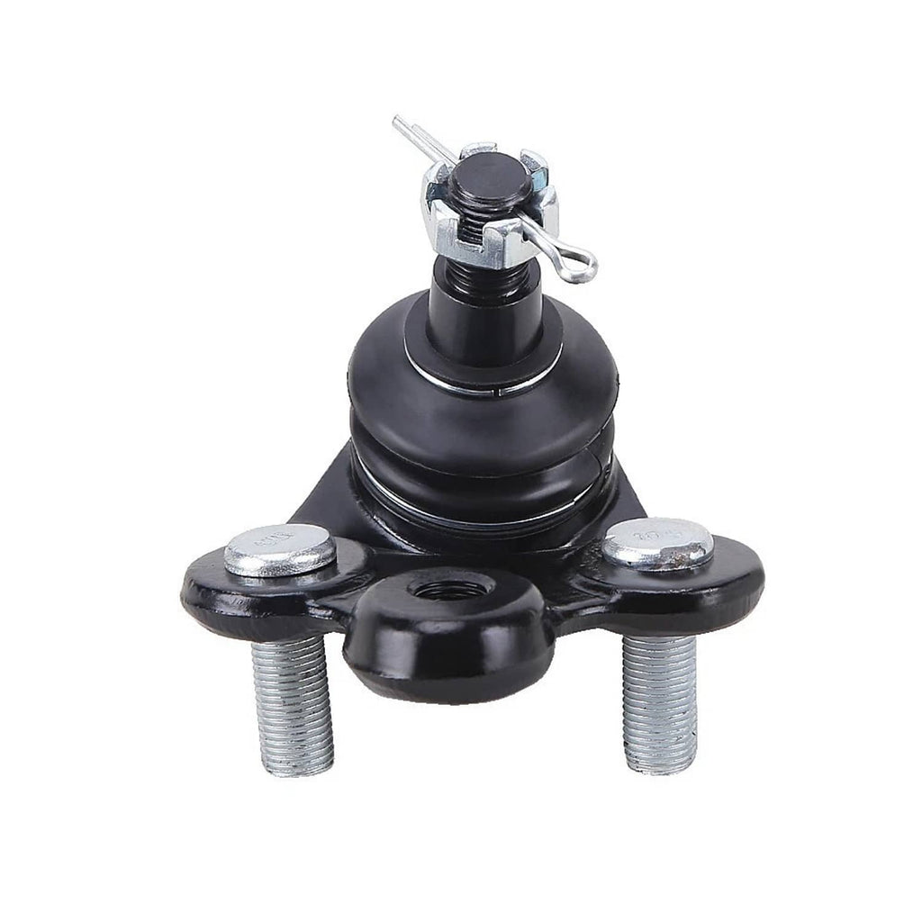 Ball joint with cotter pin and mounting bolts on black housing