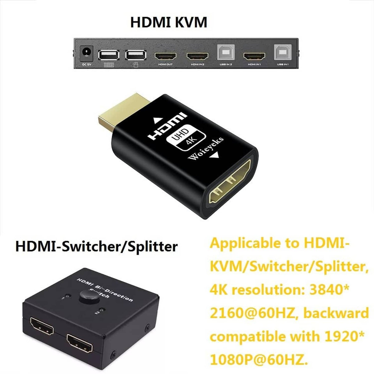 Black HDMI EDID emulator adapter with HDMI connector and 4K UHD markings