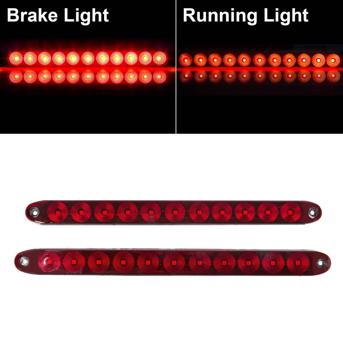 Red LED trailer light bar showing brake light and running light glow effects