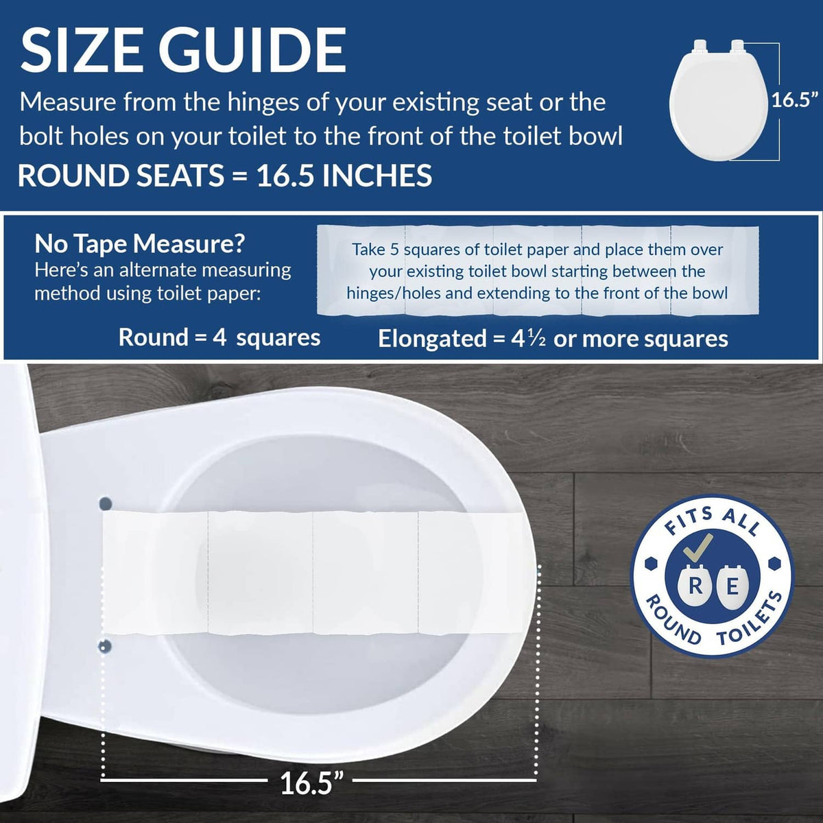 Almond round toilet seat size guide for 16.5 in round bowls