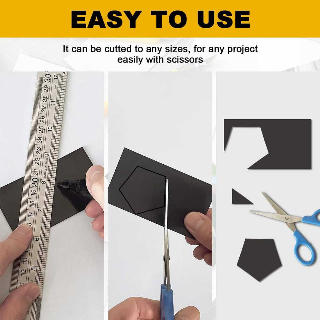 Flexible magnetic adhesive sheet, easy to cut with scissors, adhesive backing