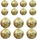 Gold metal blazer buttons, round with engraved crest design, 12-piece grid view