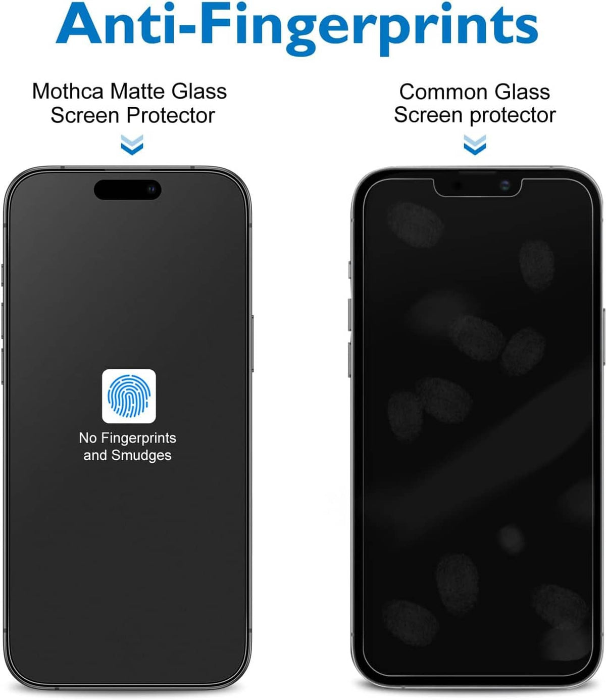 Matte glass screen protector on phone screen with no-fingerprint display effect