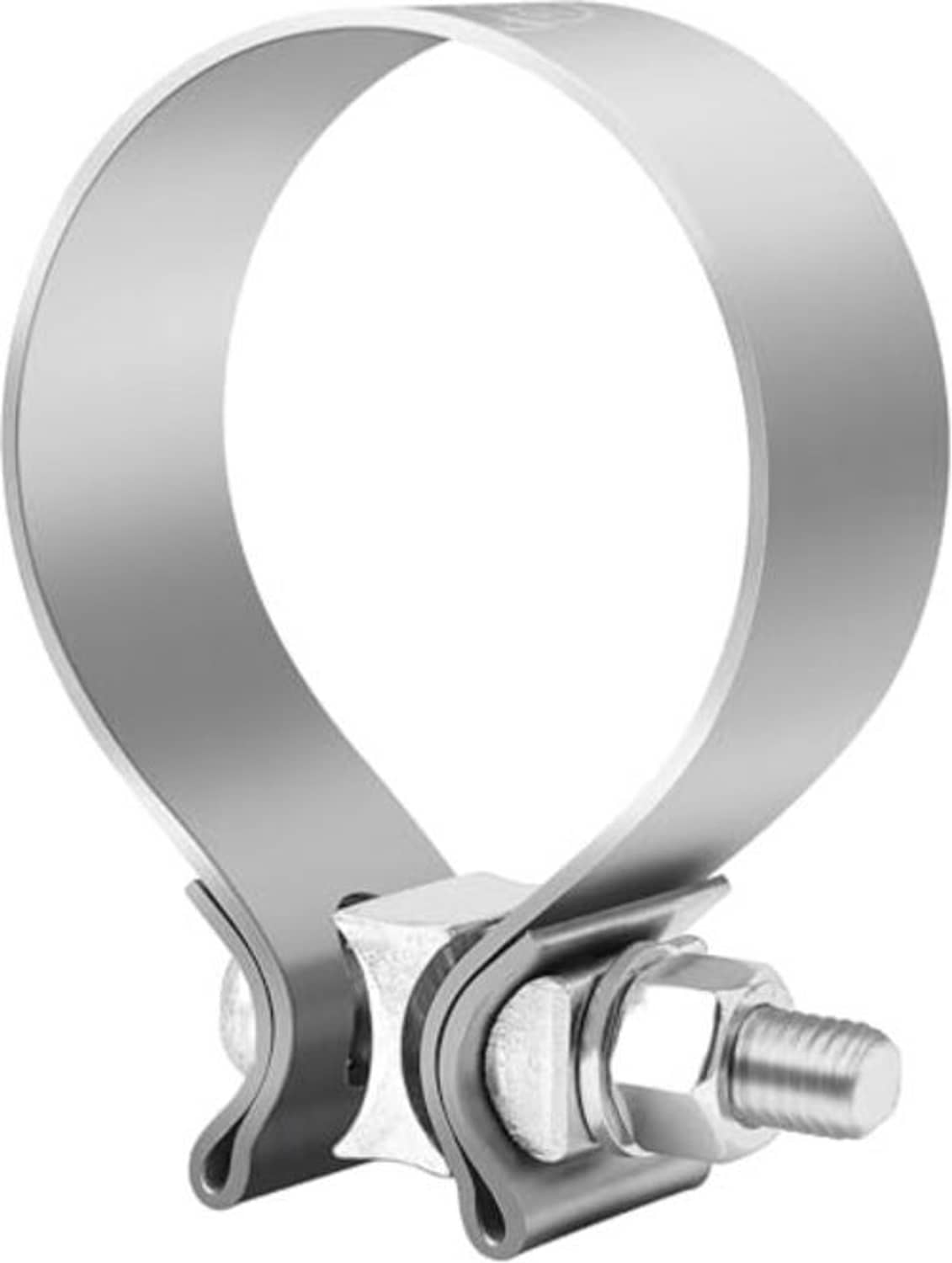 Stainless steel exhaust band clamp with tightening screw and mounting ears