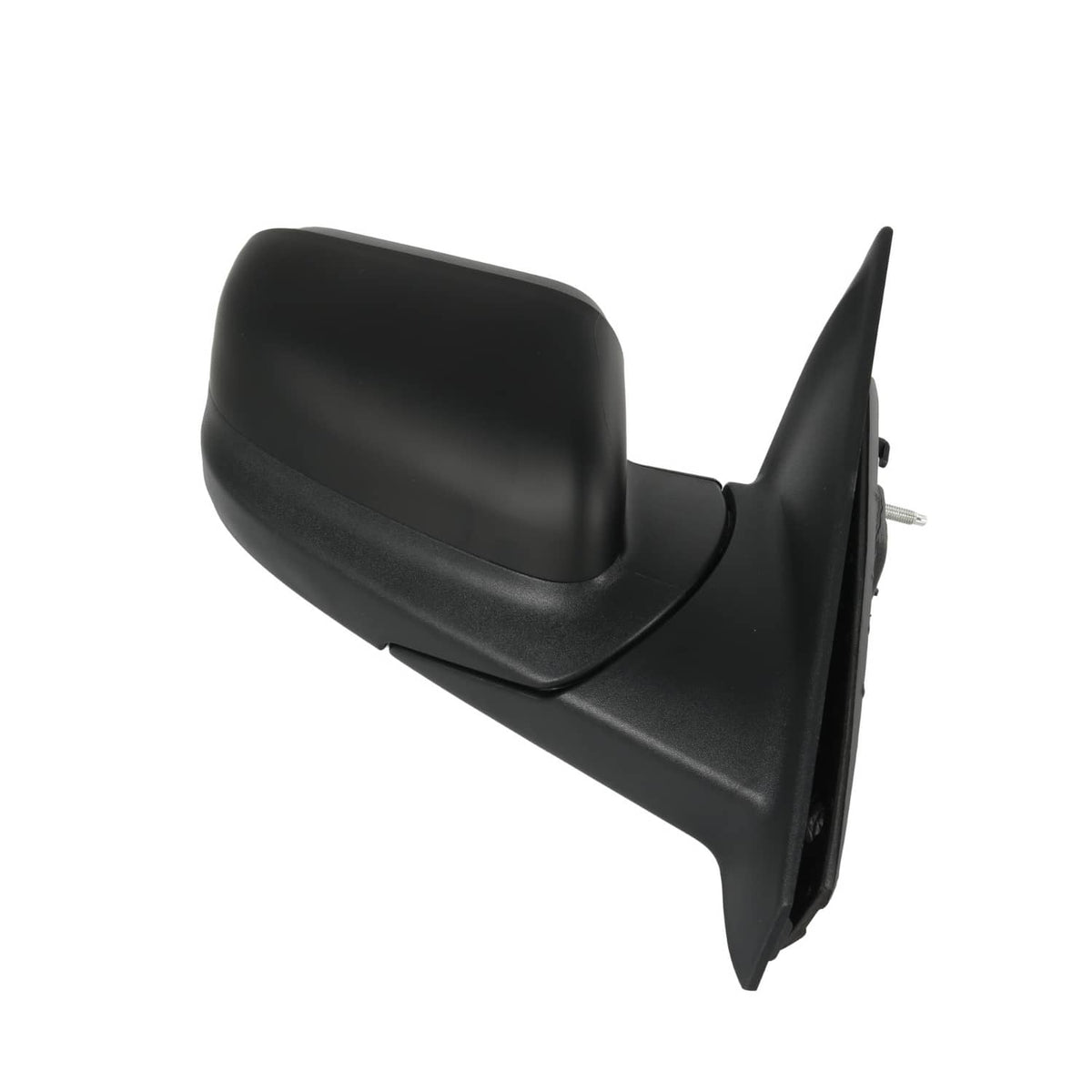 Textured black right side mirror with exposed mounting posts on the back