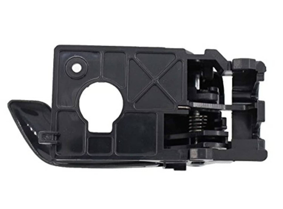 Black inside door handle panel with circular hole and latch mechanism