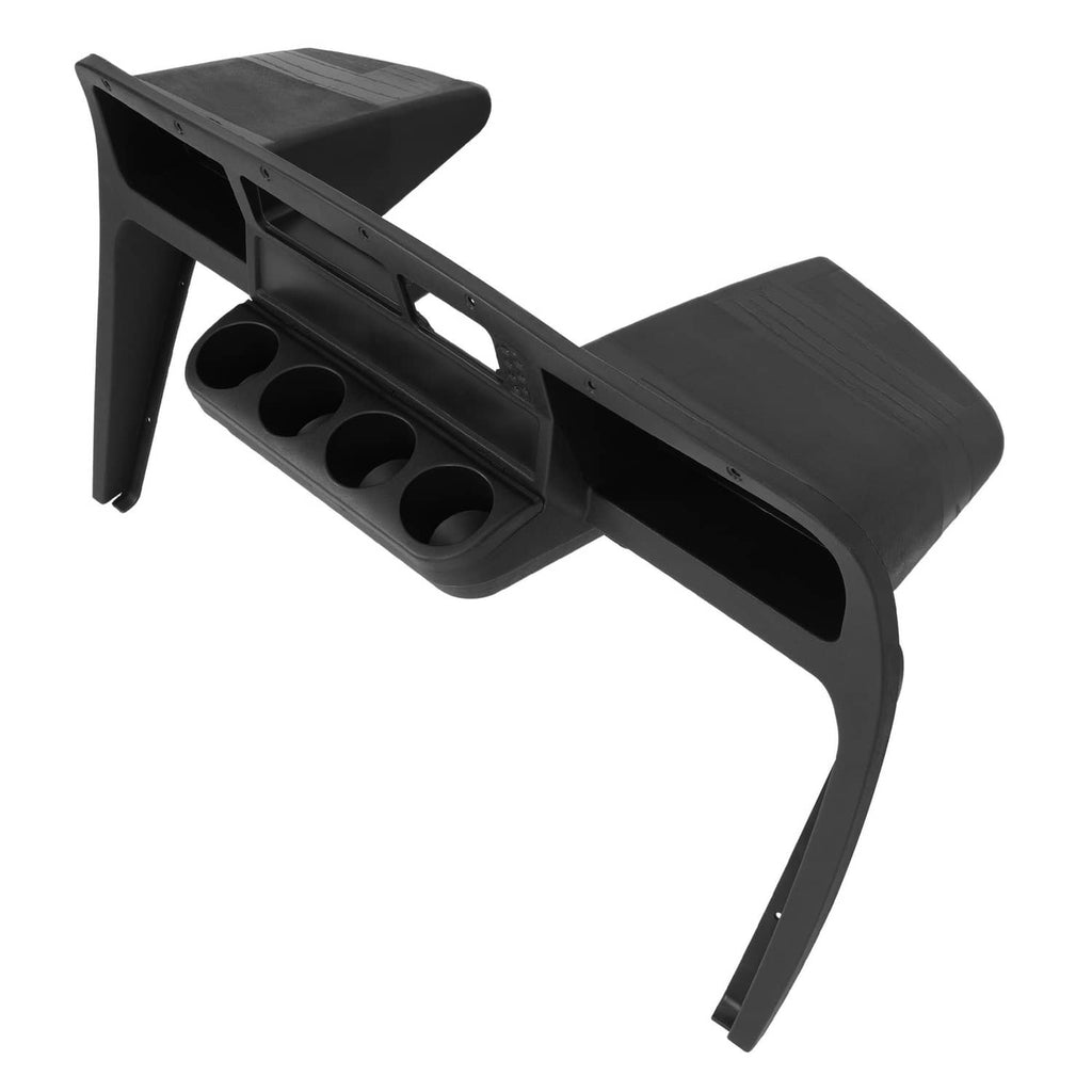 Dark dash cover with two open side compartments and three cup holder openings visible