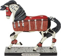 Painted horse figurine with black mane, red saddle blanket, and speckled base nameplate