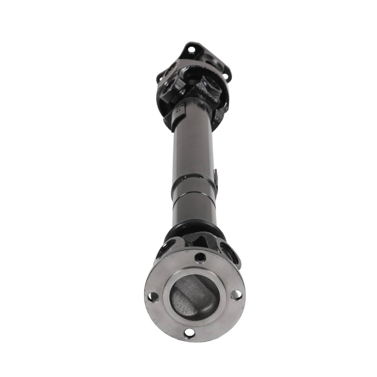 Front drive shaft with black universal joint and circular flange end