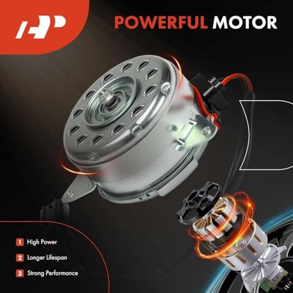 A/C condenser fan motor with metal housing and visible orange power wiring leads