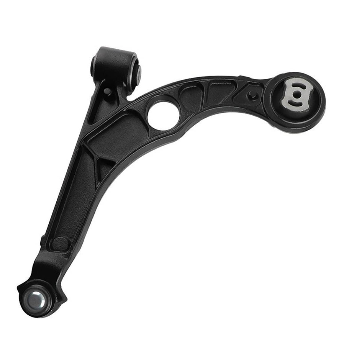 Black suspension control arm with ball-joint bushing and mounting bracket